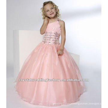 One shoulder beaded ruched pink ball gown skirt custom-made pageant dress flower girl dresses CWFaf4136